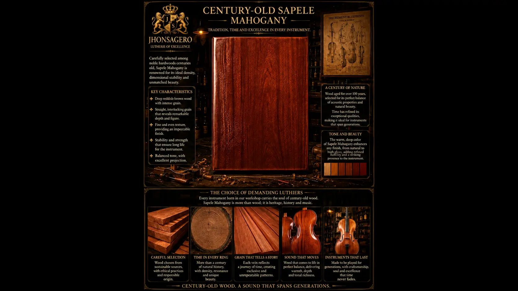 Top made from century-old Sapele mahogany