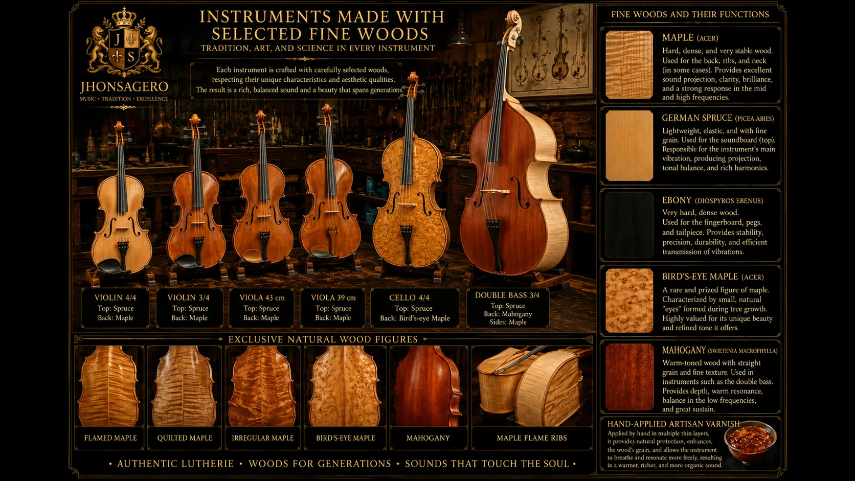 Instruments made with selected fine woods