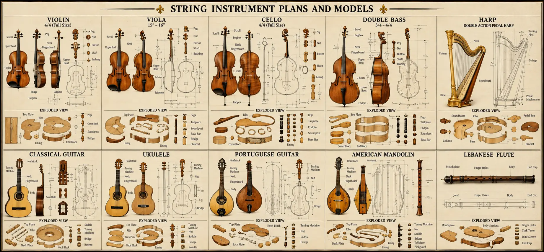 Plans and models of string instruments